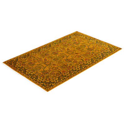 Overdyed Hand-Knotted Wool Modern-Contemporary Gold Area Rug 3' 2" x 5' 1"