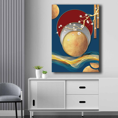 Stunning Decorative Canvas Painting, 27.6 x 39.4 inches | 100% Canvas (Thickness: 0.11 inches), 100% Pine Wood Frame (Thickness: 0.87 inches) | Elegant Beige, Grey, Red & Blue Design for Modern Home Décor