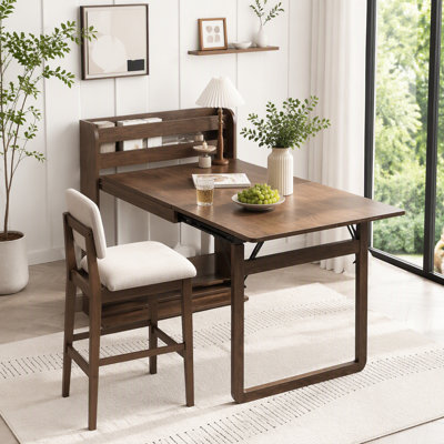 62" Wall-Side Murphy Foldable Dining Table with Integrated Shelf Storage