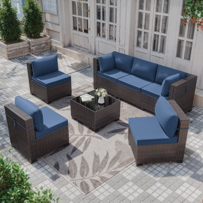 6-Person All-Weather Wicker Modular Patio Conversation Set with Cushions