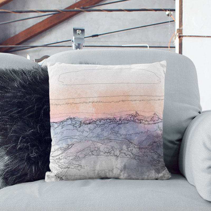 Light over the Mountains Sketch Cushion with Filling, 40cm H x 40cm W x 15cm D