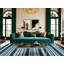  Tapis lavable rayé bleu clair et gris clair-135324031