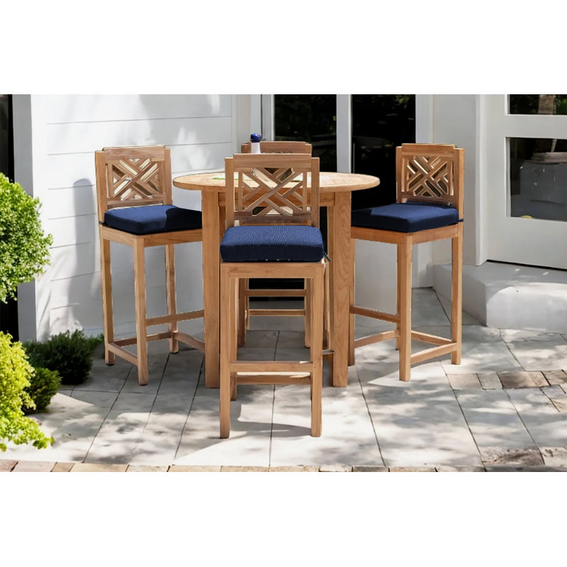 Monterey Teak Bar Set with Stools, Navy