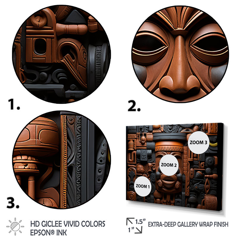 Masque africain brun et noir à motif de Kuba - Masque africain grand art mural, H 34 po x l 44 po x P 1,5 po