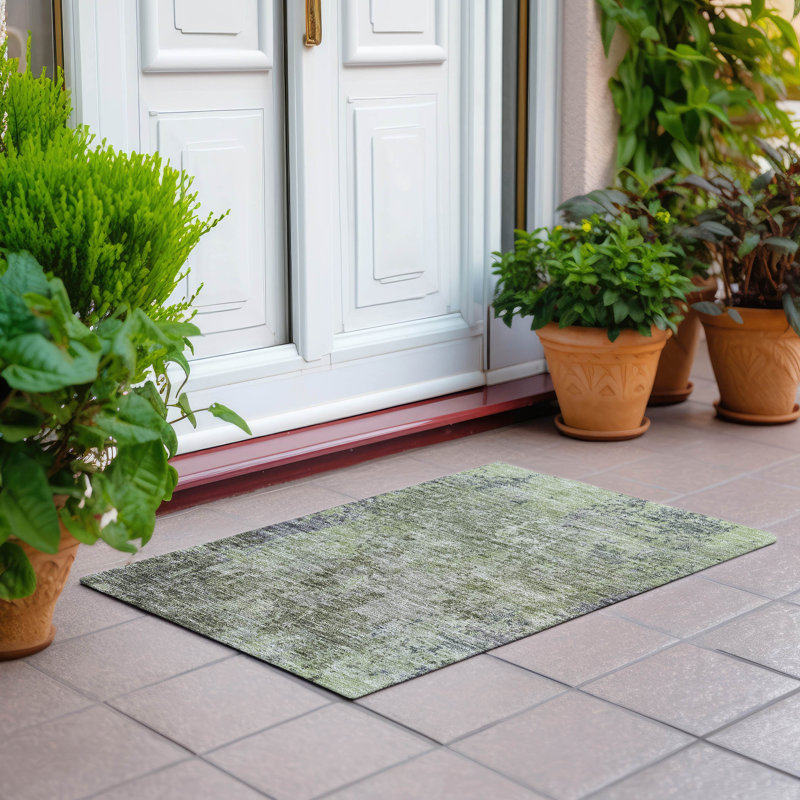 Cicel Indoor/Outdoor Machine Washable ACN1162 - Green, Rectangle 1 pi 8 po x 2 pi 6 po