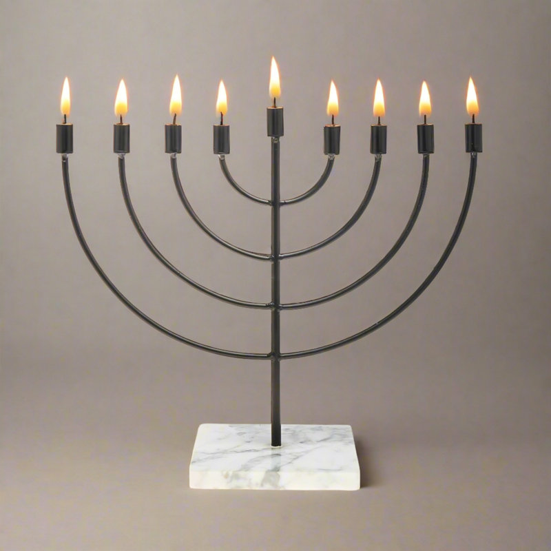 Black Wire Menorah with Marble Base
