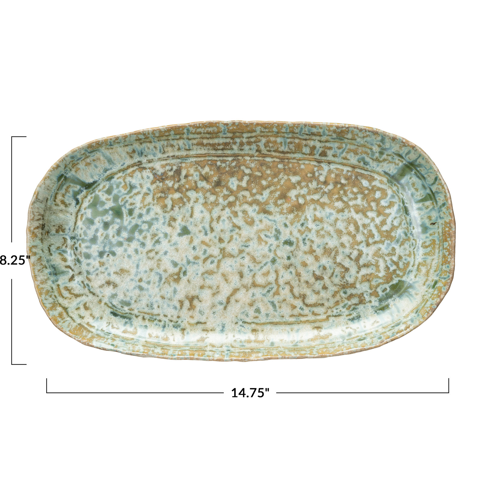Stoneware Platter with Reactive Crackle Glaze, 1.25" H x 8.25" W x 14.75" L