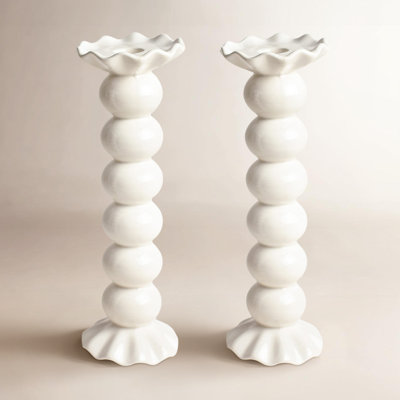 Signature White Ruffle Candlestick Holder