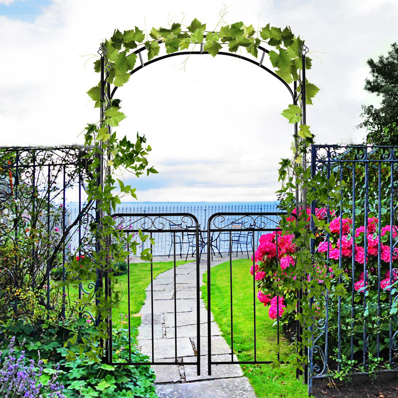 83.91" Metal Garden Arch With Gate - Decorative For Gardens And Weddings, Black Feature H For Wedding Decoration, Ingredient