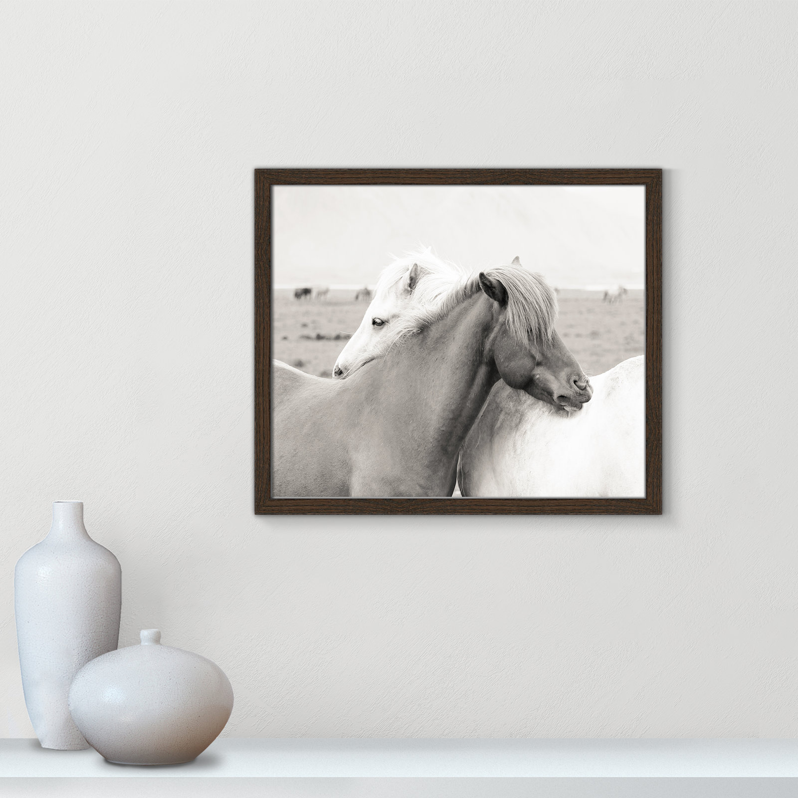 Melanie "Icelandic Meadow Horses" Print, 16" H x 19" W x 0.75" D, Walnut Wood Grain Framed