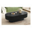 Table basse ovale élégante de 43,3 po avec plateau de 6,8 po d'épaisseur, table de bout tambour moderne de style crème, table centrale cannelée minimaliste avec base robuste pour le salon, assemblage facile, noir-318563881