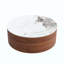 Table basse ronde moderne mobile avec roulettes, 2 tiroirs, plateau en marbre fritté à motif marbré-1105180674