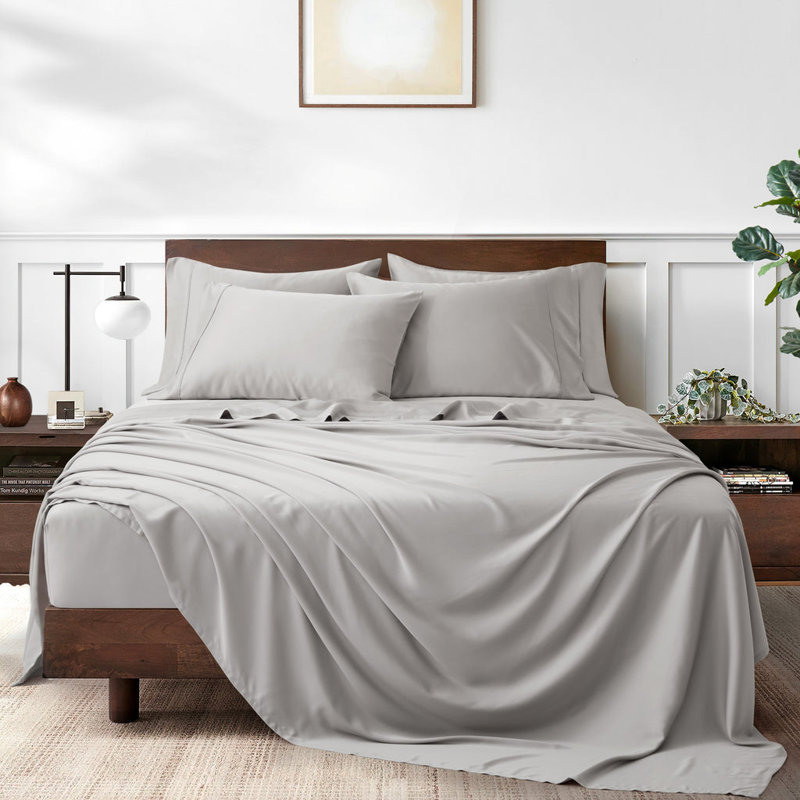 Sateen Sheet Set, King Sheet Set with 2 King Pillowcases, Grey