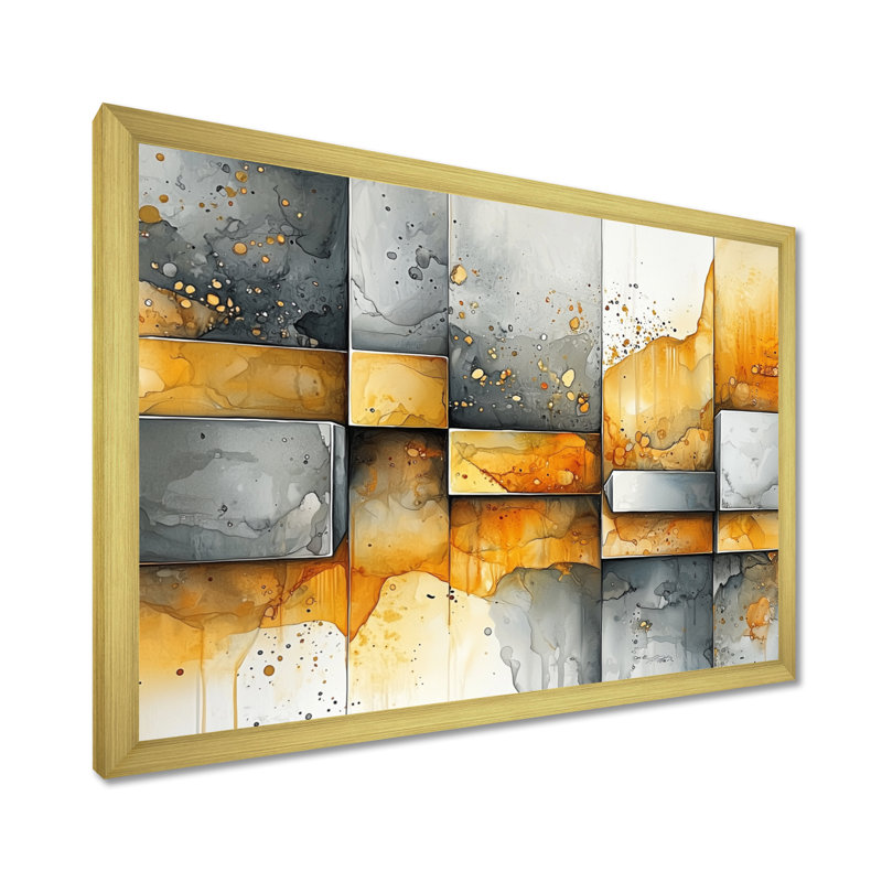 «Geometric Pulse Of Hard Edge Paint», impressions abstraites encadrées, H 12 po x l 20 po, Avec cadre, Doré