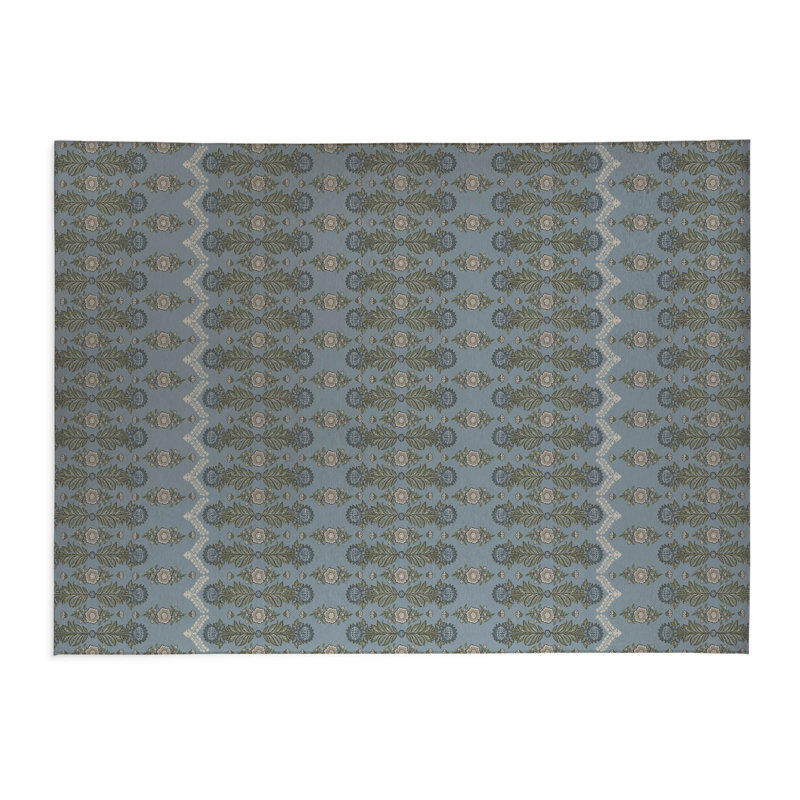 Tapis de cuisine à profil bas Kalina, Bleu, Rectangle 5 pi x 7 pi