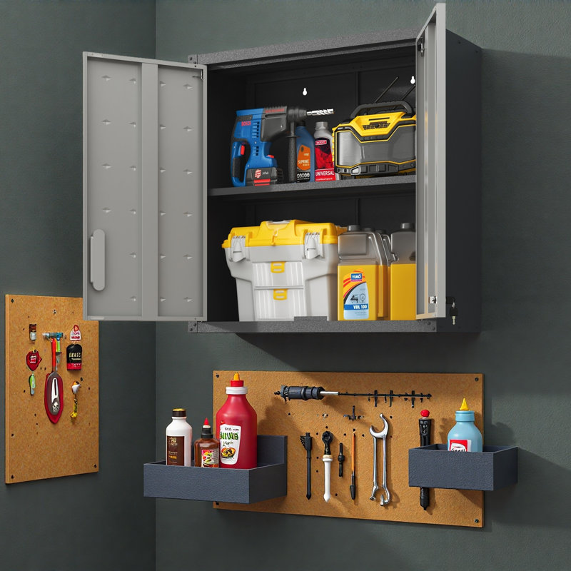 Metal Wall-Mounted Tool Storage Cabinet With Locking Door And 1 Shelf For Garage Warehouse, Gray