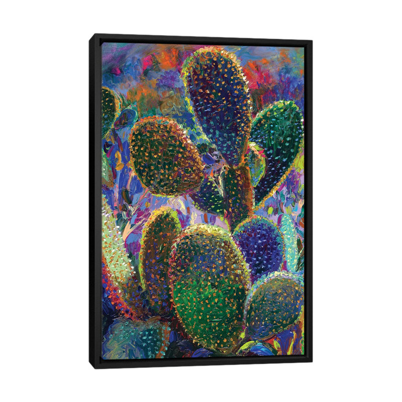 " Cactus Nocturnus " by Iris Scott, 40'' H x 26'' W x 1.5'' D, Black Framed, No Mat