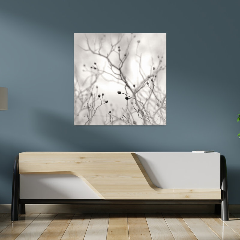 Winter Berries, art contemporain de paysage d'hiver abstrait, H 36 po x l 36 po