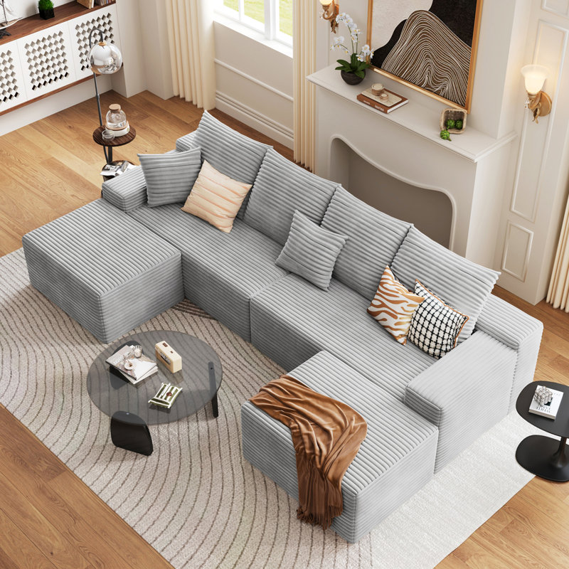 Canapé modulaire Boneless, Velours côtelé gris