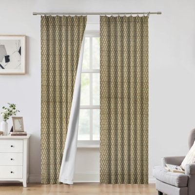Light Brown Brown Floral Handmade Block Printed Thick Linen Blackout Pinch Pleat Curtain Panel for Living Room and Bedroom, Room Darkening Boho Farmhouse Curtains & Drapes