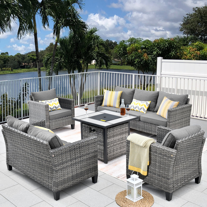 Cracraft Wicker 7 - Person Patio Conversation Set with Cushions, Dark Gray