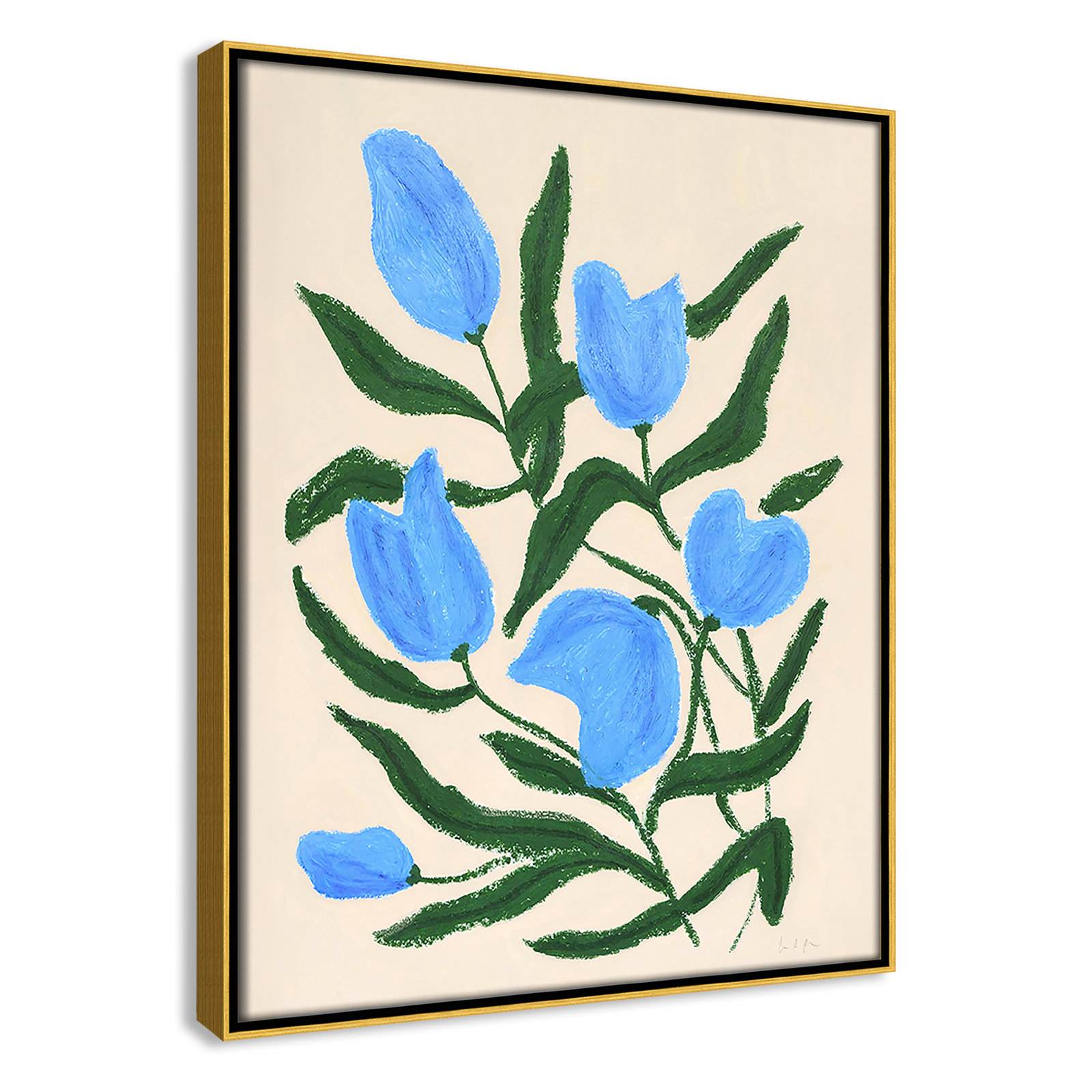 Blue Tulips Print by Camilla Bergqvist, 15.5" H x 12.5" W, Gold