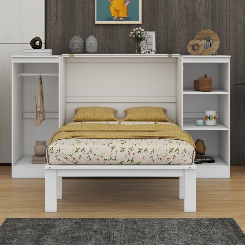 Lit escamotable simple avec tablettes de chevet et garde-robe