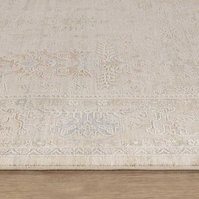 Mona Power Loom Polyester/Polypropylene Plastic Geometric Area Rug in Beige/Light Blue, Rectangle 9' x 12'