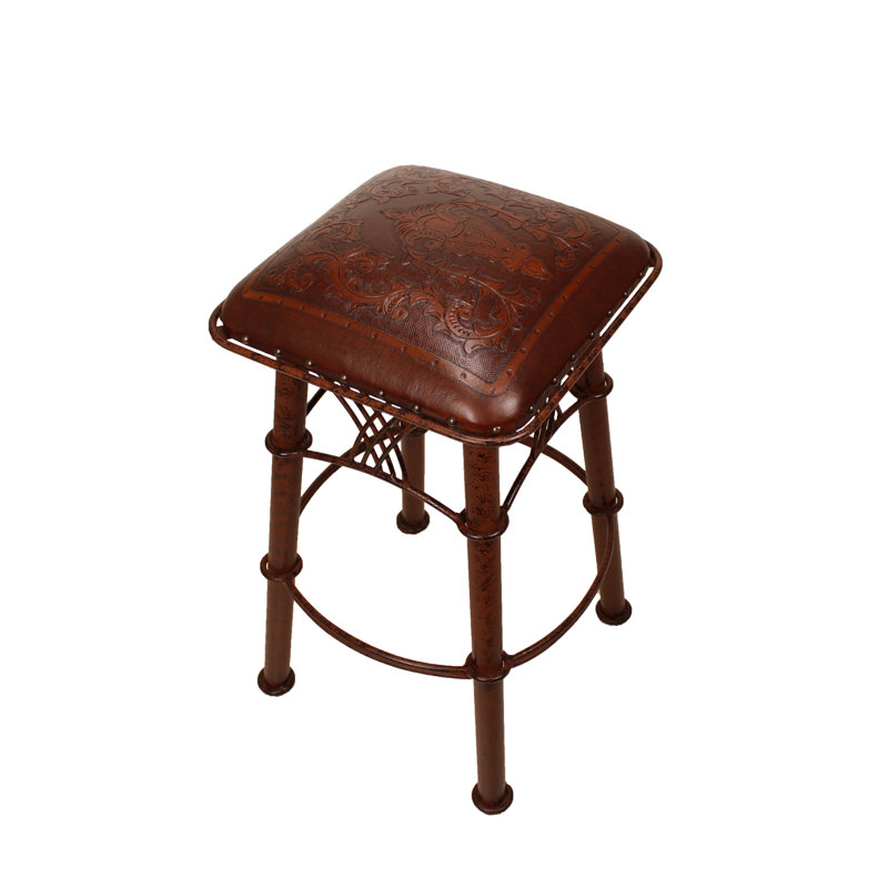 Tabouret 30 "Montana, Brun antique / motif colonial