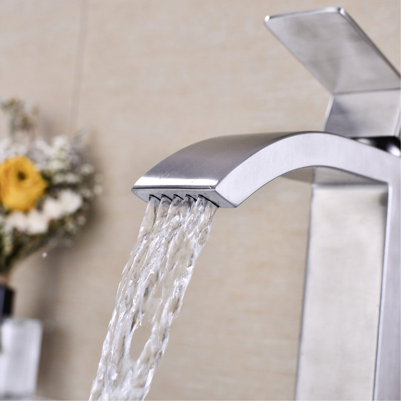 Waterfall Spout Faucet For Bathroom Sink, Single Handle Design, Pop - Up Drain Sinks With Overflow, Corrosion, Easy To Install And Use Flow Sink Style Spout, Control, Thickened Gasket, Brushed