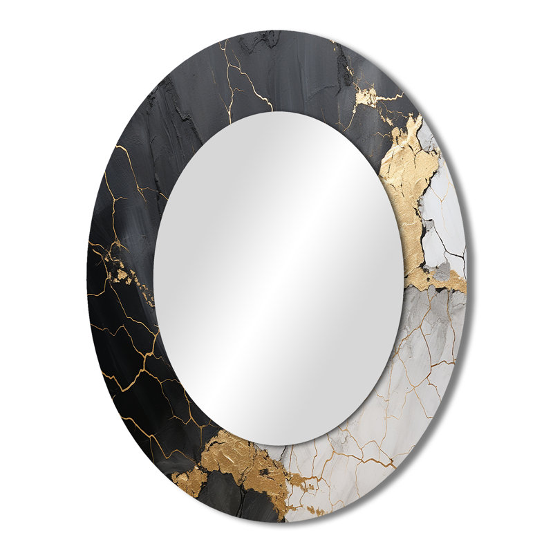 Black Gold Adorned Poteries III - Large Oval Wall Mirror On Metal, 43" x 33"