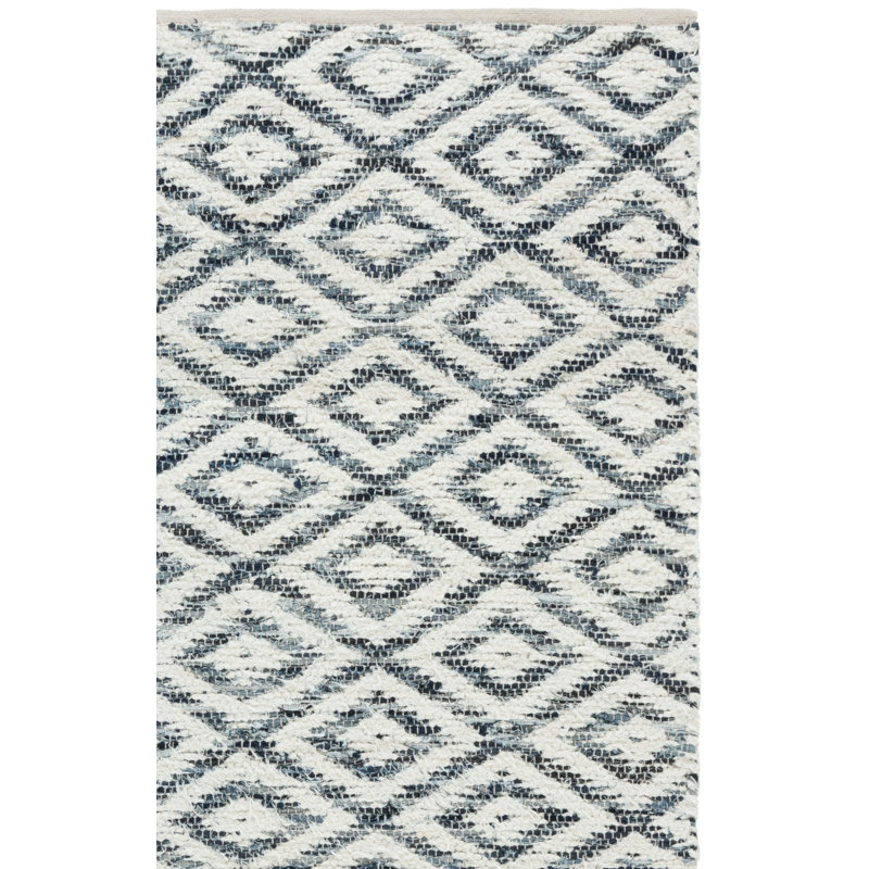 Natura 786 Hand Woven Denim/Salvage/Cotton Geometric Rug in Navy/Ivory, Runner 2'3" x 8'