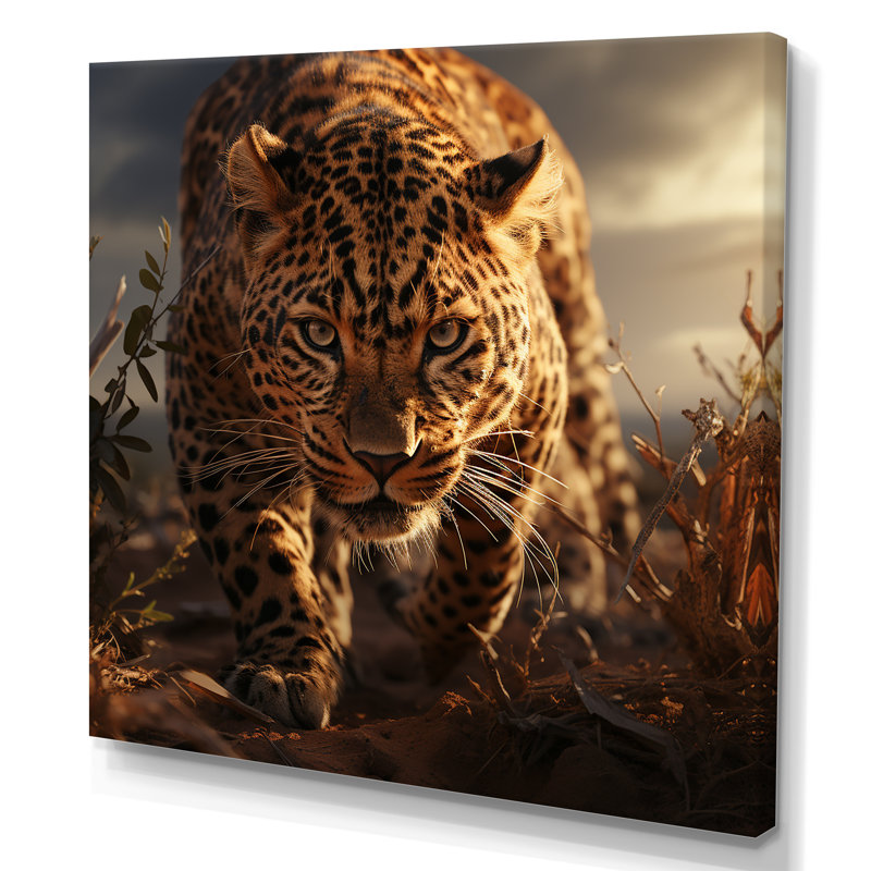 Leopard in the wild at sunset I - Leopard, reproduction d'art sur toile encadrée, Toile tendue, H 36 po x l 36 po x P 1,5 po