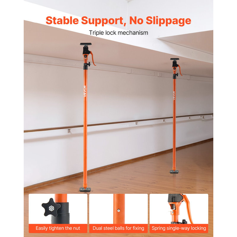 Poteau de support d'armoire, paquet de 4, tringle à support rapide télescopique en acier de 49,2 à 114,6 po, système de 3e main réglable jusqu'à 198 lb pour l'installation d'armoires, de cloisons sèches et de barres de chargement