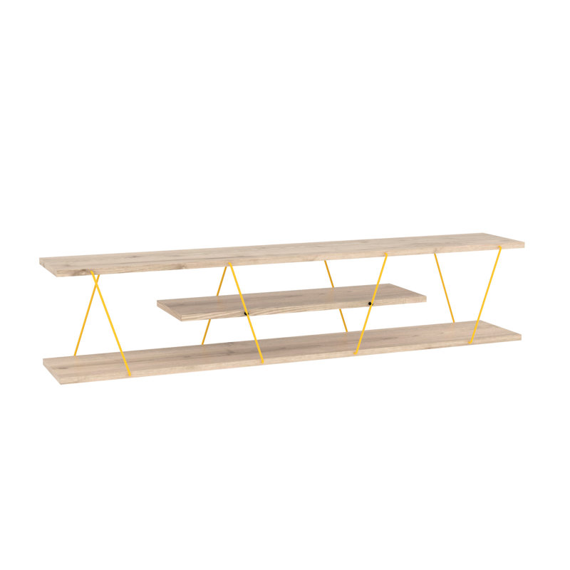 Meuble audio-vidéo en bois massif, meuble télé 56 po Mid-Century, 4 tablettes de rangement ouvertes en chêne, meuble bas avec tablettes