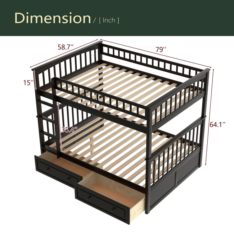 Lit superposé double au-dessus de double avec tiroirs, lits convertibles, espresso