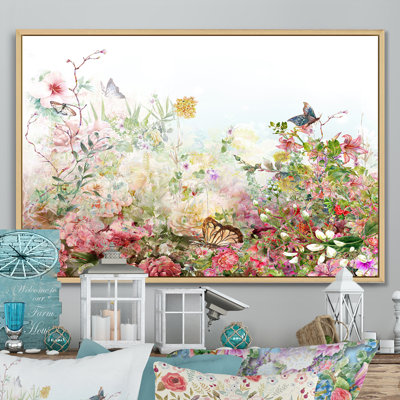 Art floral sur toile, impression de fleurs rose et vert jardin