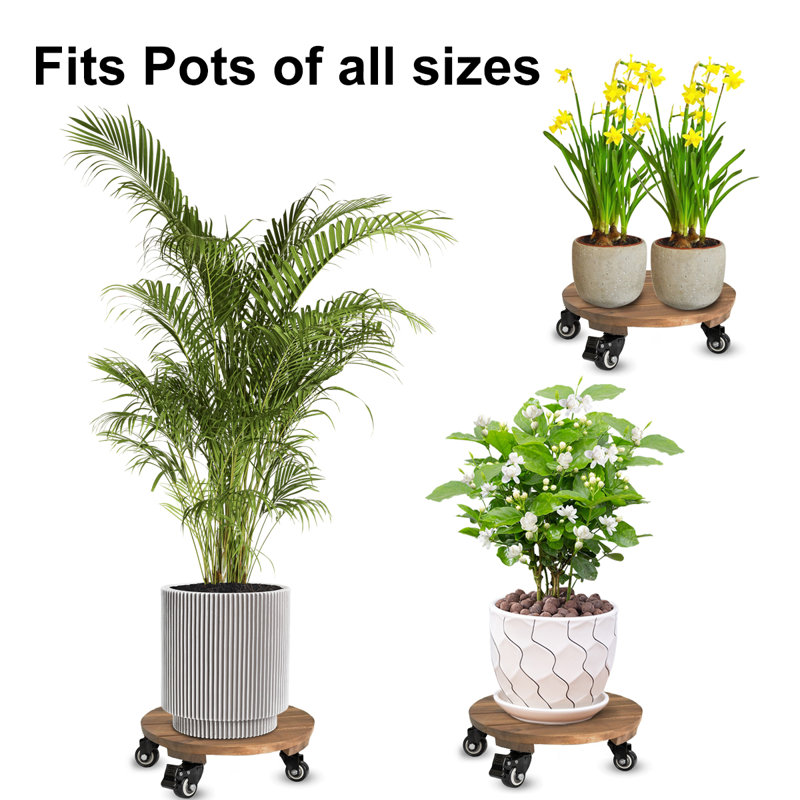 Ensemble de 2 supports à plantes en bois 12,6 pouces avec roues