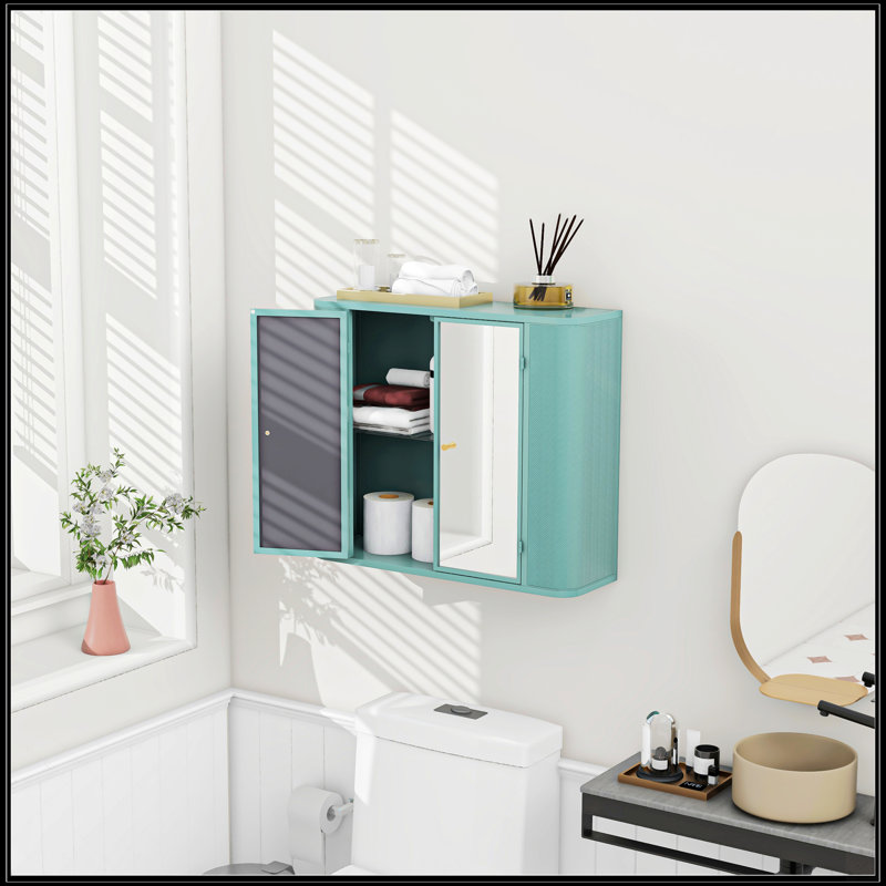 Armoire de salle de bain murale avec miroir vert armée, Vert d’armée
