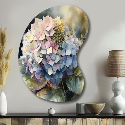Eddy - Hydrangea, art mural asymétrique en métal, reproduction d'art en forme de mauve irrégulière