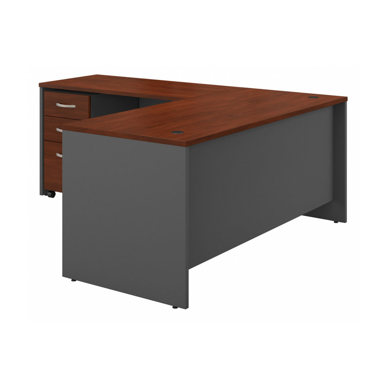 Series C 66W L Shaped Desk with 48W Return and Mobile File Cabinet, Hansen Cherry/Graphite Gray