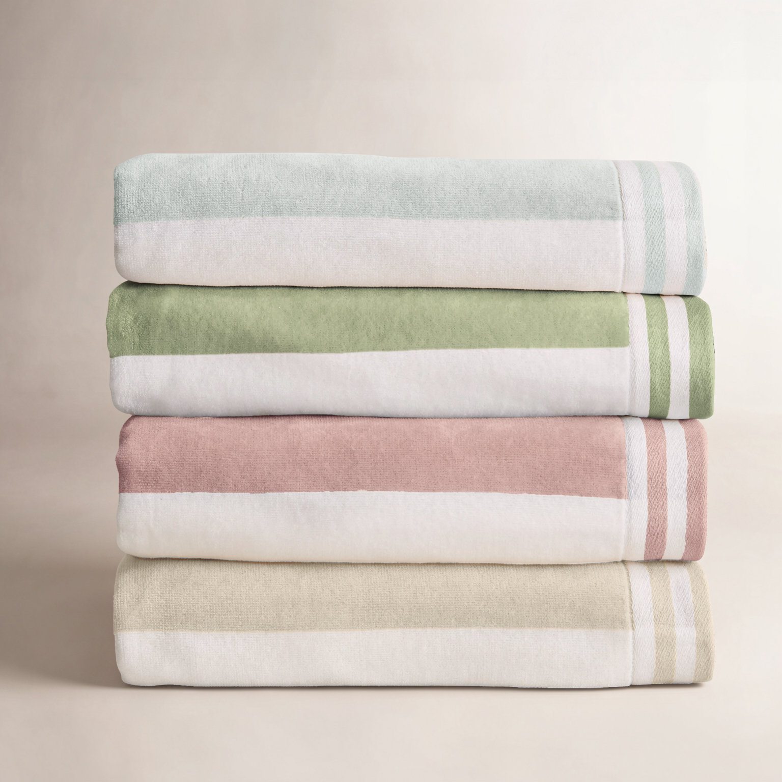 4-Piece Cotton Beach Towel Set, Multi - Linen, Blue, Eucalyptus, Rose  