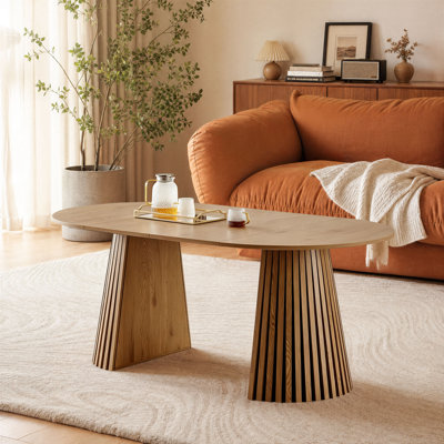 Table de salle à manger extensible moderne, table de cuisine ronde à ovale en bois MDF avec pied central cannelé, table convertible peu encombrante pouvant accueillir de 4 à 8 personnes pour les petits espaces