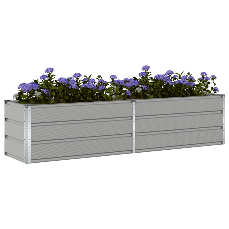 Planter Galvanised Steel, Light Grey, 45cm H x 195cm W x 50cm D