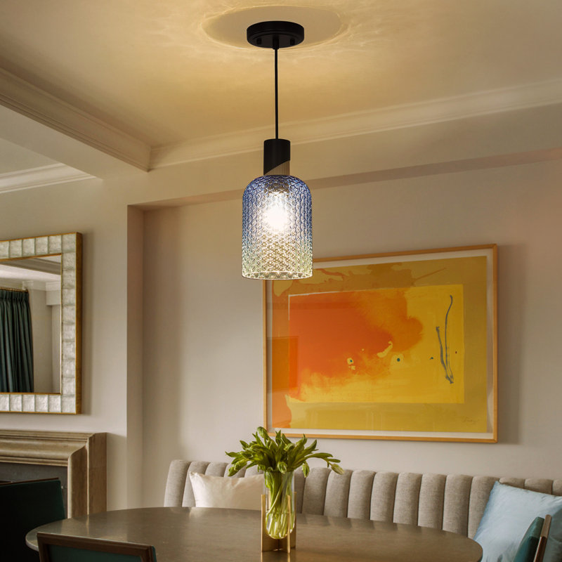 11" 1-Light Dimmable Stylish Blue-White Glass Pendant