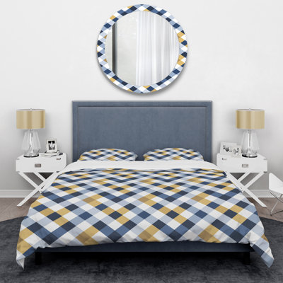 Blue Yellow Gingham Print III - Modern Duvet Cover Set