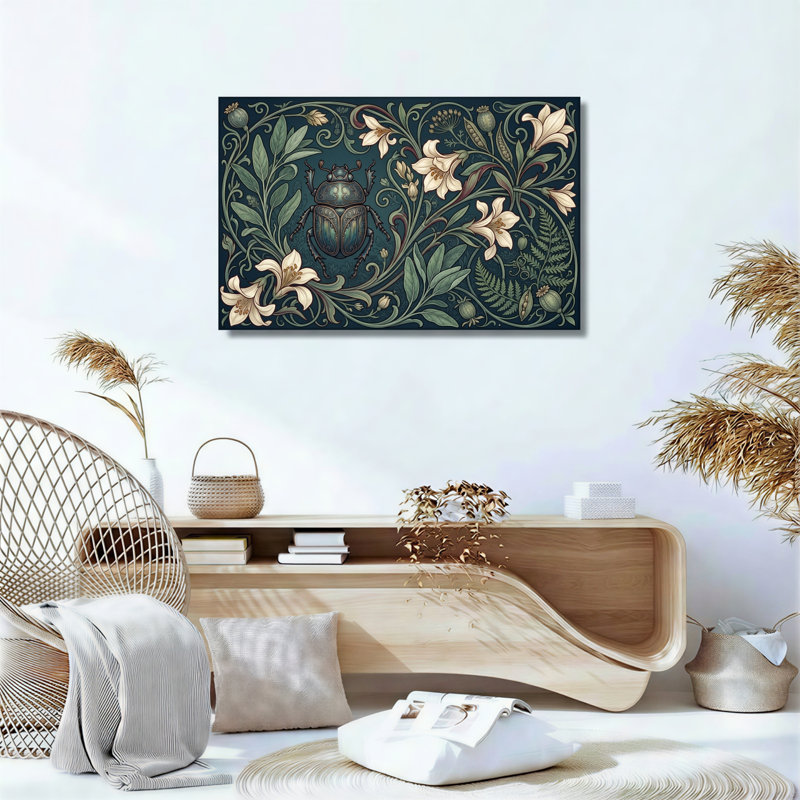 Ensemble de 1 tableau sur toile représentant un scarabée floral, 20"H x 30"W, Toile tendue