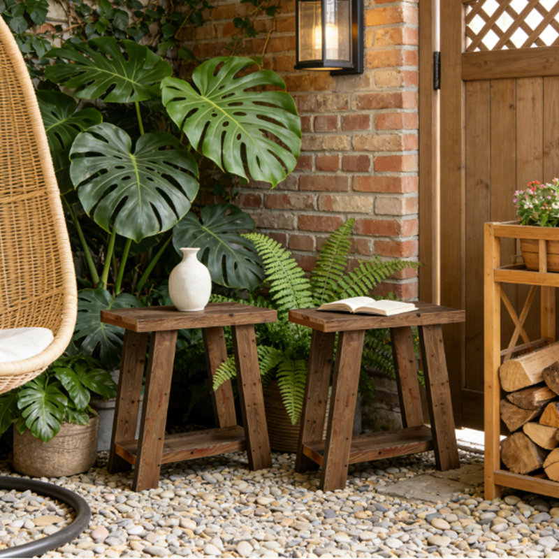 Solid Wood End Table With Storage, 2