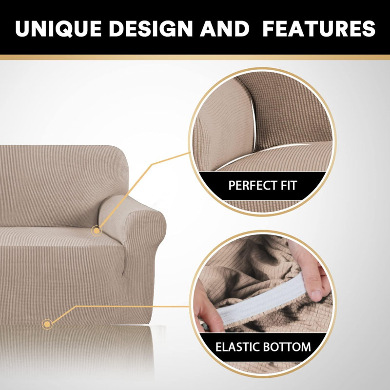Sofa Slipcover, Beige Polyester Blend, 2" H x 12" W x 15" D