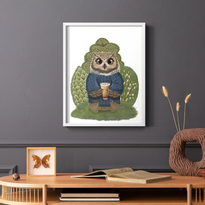 Latte Owl dans un chandail, reproduction encadrée - bois massif